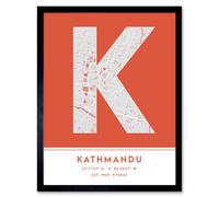Wee Blue Coo Wall Art Print Kathmandu Nepal City Map Modern Typography Stylish Letter Framed Word in Orange | Size: W12" x H16" Wee Blue Coo Orange W12" x H16"