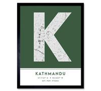 Wee Blue Coo Wall Art Print Kathmandu Nepal City Map Modern Typography Stylish Letter Framed Word in Green | Size: W12" x H16" Wee Blue Coo Green W12" x H16"