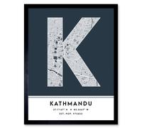 Wee Blue Coo Wall Art Print Kathmandu Nepal City Map Modern Typography Stylish Letter Framed Word in Navy | Size: W12" x H16" Wee Blue Coo Navy W12" x H16"
