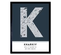Wee Blue Coo Wall Art Print Kharkiv Ukraine City Map Modern Typography Stylish Letter Framed Word in Navy | Size: W12" x H16" Wee Blue Coo Navy W12" x H16"