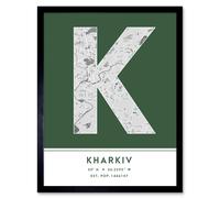 Wee Blue Coo Wall Art Print Kharkiv Ukraine City Map Modern Typography Stylish Letter Framed Word in Green | Size: W12" x H16" Wee Blue Coo Green W12" x H16"