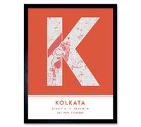 Wee Blue Coo Wall Art Print Kolkata India City Map Modern Typography Stylish Letter Framed Word in Orange | Size: W12" x H16" Wee Blue Coo Orange W12" x H16"