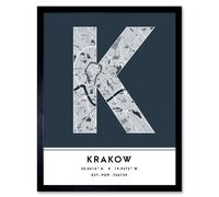 Wee Blue Coo Wall Art Print Krakow Poland City Map Modern Typography Stylish Letter Framed Word in Navy | Size: W12" x H16" Wee Blue Coo Navy W12" x H16"