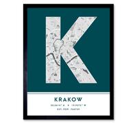 Wee Blue Coo Wall Art Print Krakow Poland City Map Modern Typography Stylish Letter Framed Word in Teal | Size: W12" x H16" Wee Blue Coo Teal W12" x H16"