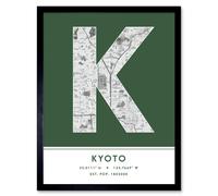 Wee Blue Coo Wall Art Print Kyoto Japan City Map Modern Typography Stylish Letter Framed Word in Green | Size: W12" x H16" Wee Blue Coo Green W12" x H16"
