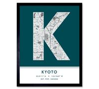 Wee Blue Coo Wall Art Print Kyoto Japan City Map Modern Typography Stylish Letter Framed Word in Teal | Size: W12" x H16" Wee Blue Coo Teal W12" x H16"