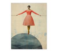Wee Blue Coo Wall Art Print Life is a Tightrope Female Balancing Act Vintage Style Blue Pink Oil Painting Poster | Size: W12" x H16" Wee Blue Coo Pink W12" x H16"