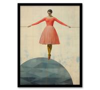 Wee Blue Coo Wall Art Print Life is a Tightrope Female Balancing Act Vintage Style Blue Pink Oil Painting Art Framed | Size: W12" x H16" Wee Blue Coo Pink W12" x H16"