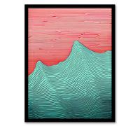 Wee Blue Coo Wall Art Print Linear Waves Abstract Line Drawing Sea Red & Turquoise Painting Art Framed | Size: W12" x H16" Wee Blue Coo Red W12" x H16"