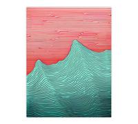 Wee Blue Coo Wall Art Print Linear Waves Abstract Line Drawing Sea Red & Turquoise Painting Poster | Size: W12" x H16" Wee Blue Coo Red W12" x H16"