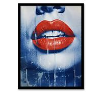 Wee Blue Coo Wall Art Print Lipstick Love Irresistible Lips Seduction in Blue & Red Art Framed | Size: A4 Wee Blue Coo Red A4