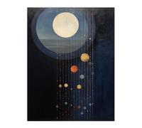 Wee Blue Coo Wall Art Print Lost In Space Dreams Planet Strings Blue Orange Surreal Oil Painting Poster in Dark Blue | Size: W24" x H32" Wee Blue Coo Dark Blue W24" x H32"