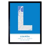 Wee Blue Coo Wall Art Print Luanda Angola City Map Modern Typography Stylish Letter Framed Word in Blue | Size: W12" x H16" Wee Blue Coo Blue W12" x H16"
