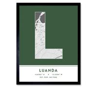 Wee Blue Coo Wall Art Print Luanda Angola City Map Modern Typography Stylish Letter Framed Word in Green | Size: W12" x H16" Wee Blue Coo Green W12" x H16"