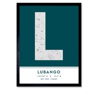 Wee Blue Coo Wall Art Print Lubango Angola City Map Modern Typography Stylish Letter Framed Word in Teal | Size: W12" x H16" Wee Blue Coo Teal W12" x H16"