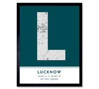 Wee Blue Coo Wall Art Print Lucknow India City Map Modern Typography Stylish Letter Framed Word in Teal | Size: W12" x H16" Wee Blue Coo Teal W12" x H16"