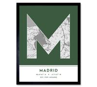 Wee Blue Coo Wall Art Print Madrid Spain City Map Modern Typography Stylish Letter Framed Word in Green | Size: W12" x H16" Wee Blue Coo Green W12" x H16"