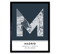 Wee Blue Coo Wall Art Print Madrid Spain City Map Modern Typography Stylish Letter Framed Word in Navy | Size: W12" x H16" Wee Blue Coo Navy W12" x H16"