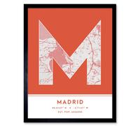 Wee Blue Coo Wall Art Print Madrid Spain City Map Modern Typography Stylish Letter Framed Word in Orange | Size: W12" x H16" Wee Blue Coo Orange W12" x H16"