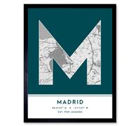 Wee Blue Coo Wall Art Print Madrid Spain City Map Modern Typography Stylish Letter Framed Word in Teal | Size: W12" x H16" Wee Blue Coo Teal W12" x H16"