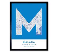 Wee Blue Coo Wall Art Print Malaga Spain City Map Modern Typography Stylish Letter Framed Word in Blue | Size: W12" x H16" Wee Blue Coo Blue W12" x H16"