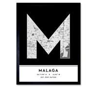 Wee Blue Coo Wall Art Print Malaga Spain City Map Modern Typography Stylish Letter Framed Word in Black | Size: W12" x H16" Wee Blue Coo Black W12" x H16"