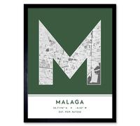 Wee Blue Coo Wall Art Print Malaga Spain City Map Modern Typography Stylish Letter Framed Word in Green | Size: W12" x H16" Wee Blue Coo Green W12" x H16"
