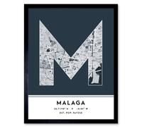 Wee Blue Coo Wall Art Print Malaga Spain City Map Modern Typography Stylish Letter Framed Word in Navy | Size: W12" x H16" Wee Blue Coo Navy W12" x H16"