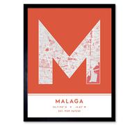 Wee Blue Coo Wall Art Print Malaga Spain City Map Modern Typography Stylish Letter Framed Word in Orange | Size: W12" x H16" Wee Blue Coo Orange W12" x H16"