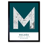 Wee Blue Coo Wall Art Print Malaga Spain City Map Modern Typography Stylish Letter Framed Word in Teal | Size: W12" x H16" Wee Blue Coo Teal W12" x H16"