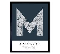 Wee Blue Coo Wall Art Print Manchester England United Kingdom City Map Modern Typography Stylish Letter Framed Word in Navy | Size: W12" x H16" Wee Blue Coo Navy W12" x H16"