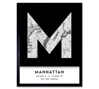 Wee Blue Coo Wall Art Print Manhattan New York United States City Map Modern Typography Stylish Letter Framed Word in Black | Size: W12" x H16" Wee Blue Coo Black W12" x H16"