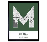 Wee Blue Coo Wall Art Print Manila Philippines City Map Modern Typography Stylish Letter Framed Word in Green | Size: W12" x H16" Wee Blue Coo Green W12" x H16"
