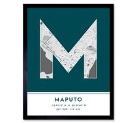 Wee Blue Coo Wall Art Print Maputo Mozambique City Map Modern Typography Stylish Letter Framed Word in Teal | Size: W12" x H16" Wee Blue Coo Teal W12" x H16"