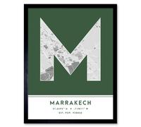 Wee Blue Coo Wall Art Print Marrakech Morocco City Map Modern Typography Stylish Letter Framed Word in Green | Size: W12" x H16" Wee Blue Coo Green W12" x H16"