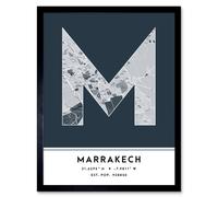 Wee Blue Coo Wall Art Print Marrakech Morocco City Map Modern Typography Stylish Letter Framed Word in Navy | Size: W12" x H16" Wee Blue Coo Navy W12" x H16"