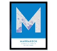 Wee Blue Coo Wall Art Print Marrakech Morocco City Map Modern Typography Stylish Letter Framed Word in Blue | Size: W12" x H16" Wee Blue Coo Blue W12" x H16"