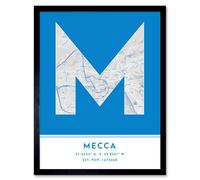 Wee Blue Coo Wall Art Print Mecca Saudi Arabia City Map Modern Typography Stylish Letter Framed Word in Blue | Size: W12" x H16" Wee Blue Coo Blue W12" x H16"