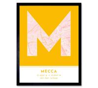 Wee Blue Coo Wall Art Print Mecca Saudi Arabia City Map Modern Typography Stylish Letter Framed Word in Yellow | Size: W12" x H16" Wee Blue Coo Yellow W12" x H16"