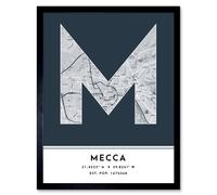 Wee Blue Coo Wall Art Print Mecca Saudi Arabia City Map Modern Typography Stylish Letter Framed Word in Navy | Size: W12" x H16" Wee Blue Coo Navy W12" x H16"