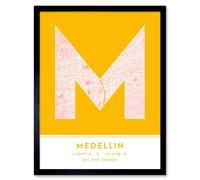 Wee Blue Coo Wall Art Print Medellin Colombia City Map Modern Typography Stylish Letter Framed Word in Yellow | Size: W12" x H16" Wee Blue Coo Yellow W12" x H16"