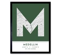 Wee Blue Coo Wall Art Print Medellin Colombia City Map Modern Typography Stylish Letter Framed Word in Green | Size: W12" x H16" Wee Blue Coo Green W12" x H16"