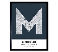 Wee Blue Coo Wall Art Print Medellin Colombia City Map Modern Typography Stylish Letter Framed Word in Navy | Size: W12" x H16" Wee Blue Coo Navy W12" x H16"