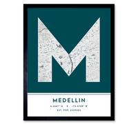 Wee Blue Coo Wall Art Print Medellin Colombia City Map Modern Typography Stylish Letter Framed Word in Teal | Size: W12" x H16" Wee Blue Coo Teal W12" x H16"