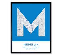 Wee Blue Coo Wall Art Print Medellin Colombia City Map Modern Typography Stylish Letter Framed Word in Blue | Size: W12" x H16" Wee Blue Coo Blue W12" x H16"