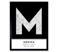 Wee Blue Coo Wall Art Print Medina Saudi Arabia City Map Modern Typography Stylish Letter Framed Word in Black | Size: W12" x H16" Wee Blue Coo Black W12" x H16"
