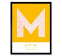 Wee Blue Coo Wall Art Print Medina Saudi Arabia City Map Modern Typography Stylish Letter Framed Word in Yellow | Size: W12" x H16" Wee Blue Coo Yellow W12" x H16"