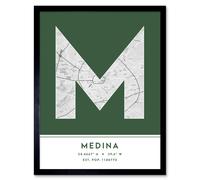 Wee Blue Coo Wall Art Print Medina Saudi Arabia City Map Modern Typography Stylish Letter Framed Word in Green | Size: W12" x H16" Wee Blue Coo Green W12" x H16"