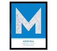 Wee Blue Coo Wall Art Print Medina Saudi Arabia City Map Modern Typography Stylish Letter Framed Word in Blue | Size: W12" x H16" Wee Blue Coo Blue W12" x H16"