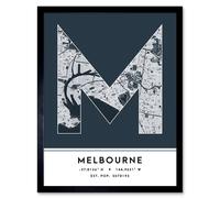 Wee Blue Coo Wall Art Print Melbourne Australia City Map Modern Typography Stylish Letter Framed Word in Navy | Size: W12" x H16" Wee Blue Coo Navy W12" x H16"